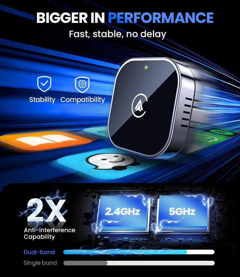 Teeran 2 in 1 Wireless CarPlay and Android Auto Adapter, Easy Setup Plug and Play, Fast Seamless Use Supports 1000+ Car's with Built-in Wired Car Play/Android Auto, Compact Sleek Design Car Adapter - Image 4